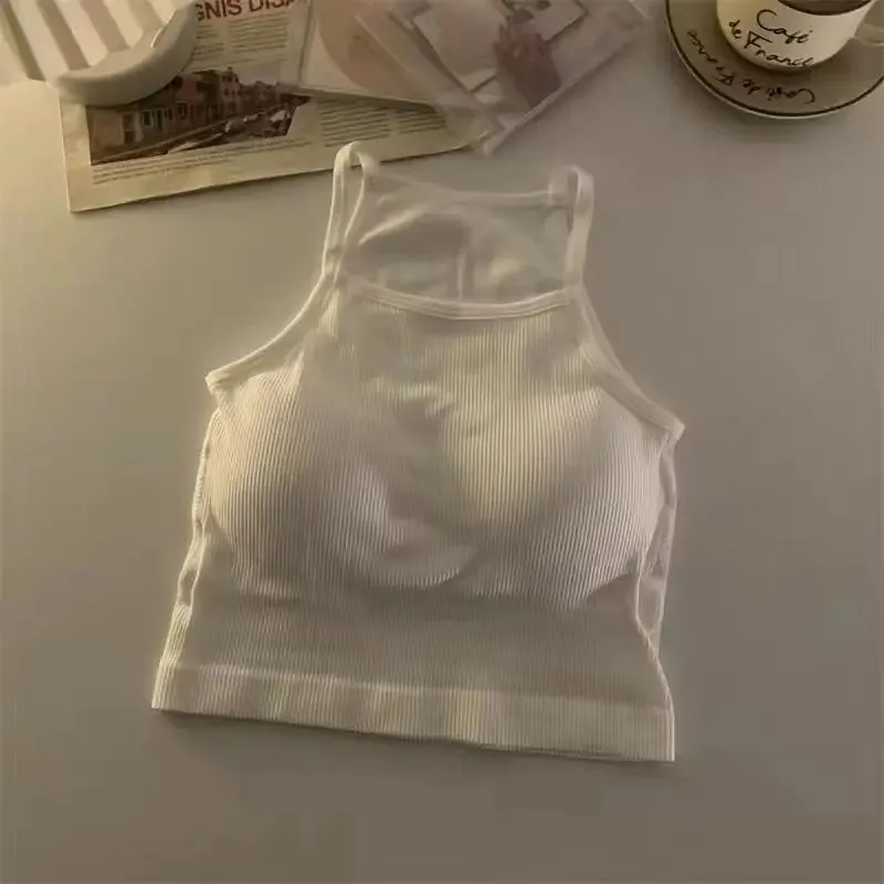 Solid Color Crop Tank Top with Chest Pad for Women
