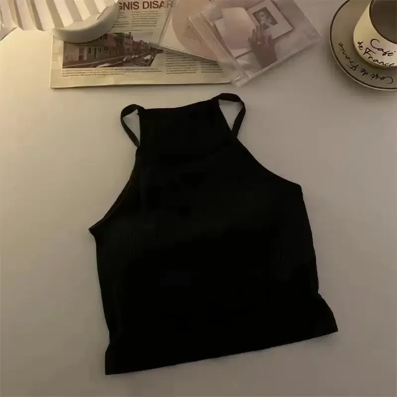 Solid Color Crop Tank Top with Chest Pad for Women