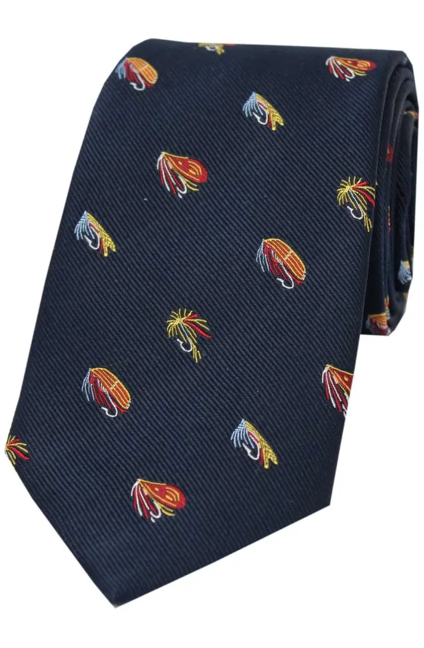 SOPRANO Fishing Flies Country Silk Tie - Navy