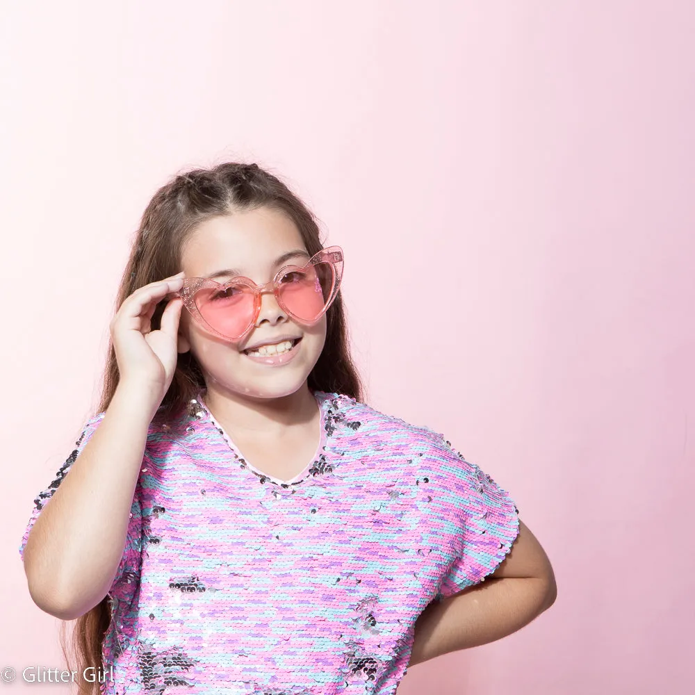 Sparkling Heart Womens Sunglasses. Pink UV400
