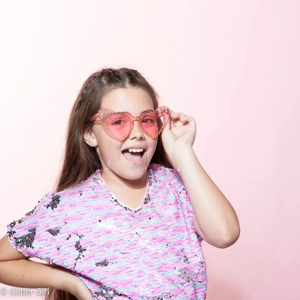 Sparkling Heart Womens Sunglasses. Pink UV400