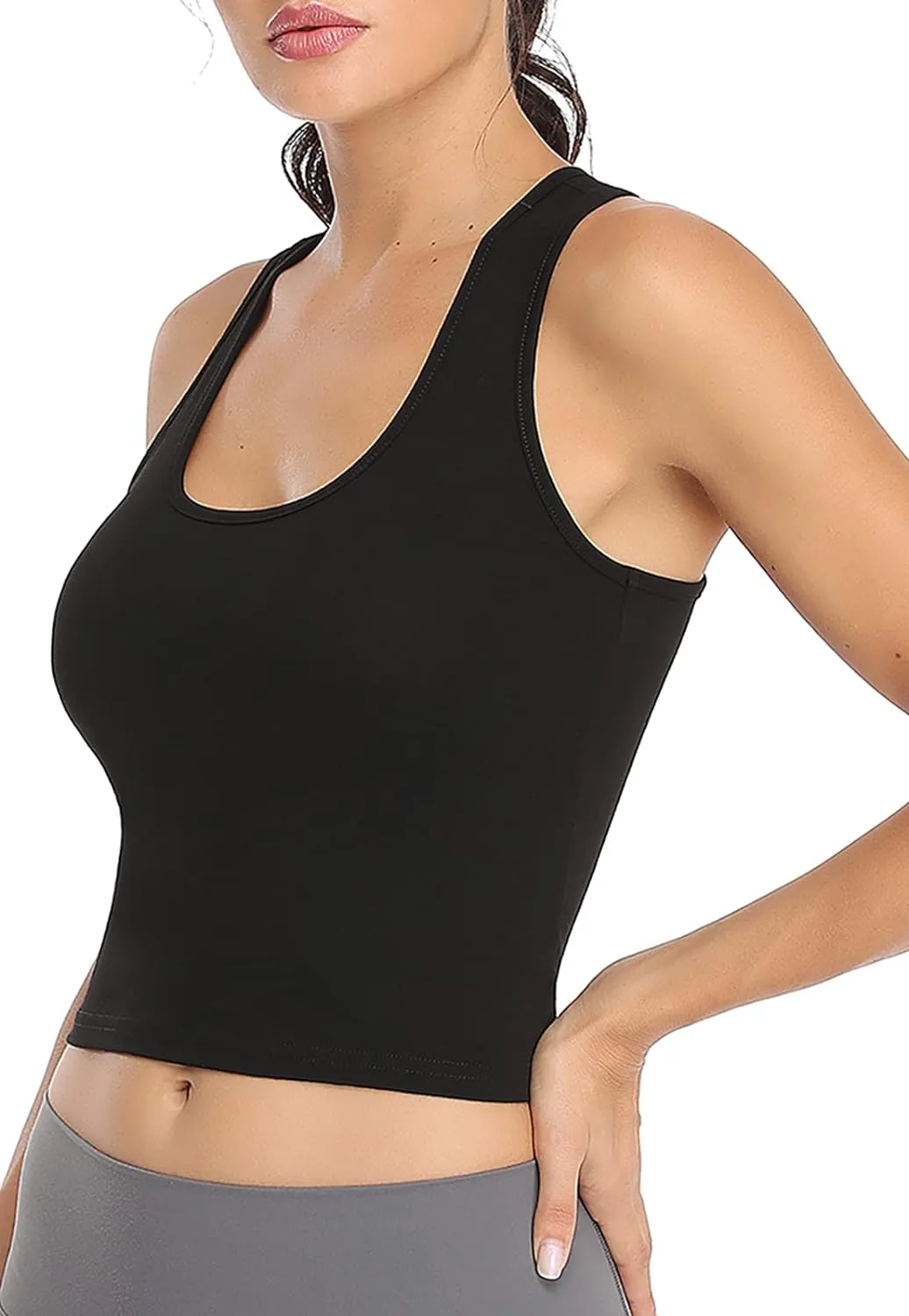 Sports Crop Tank Tops for Women Cropped Workout Tops Racerback Running Yoga Tanks Cotton