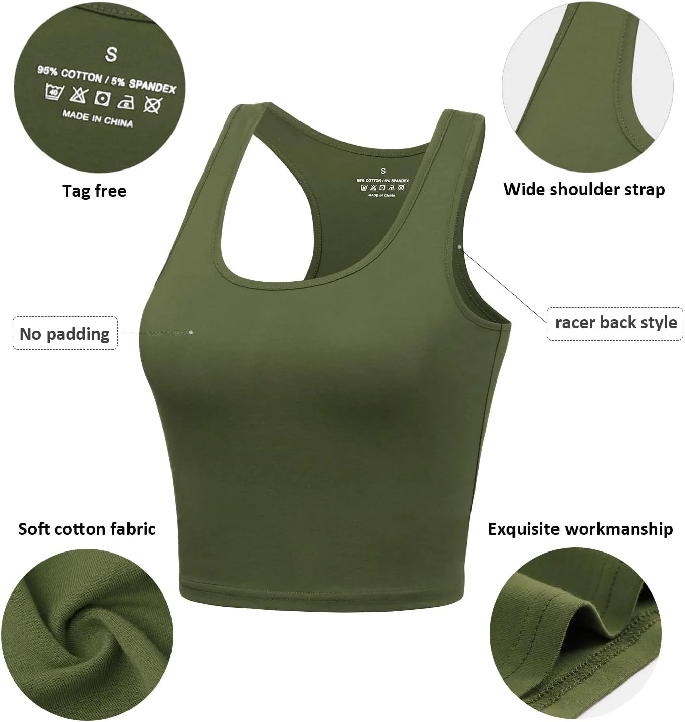 Sports Crop Tank Tops for Women Cropped Workout Tops Racerback Running Yoga Tanks Cotton