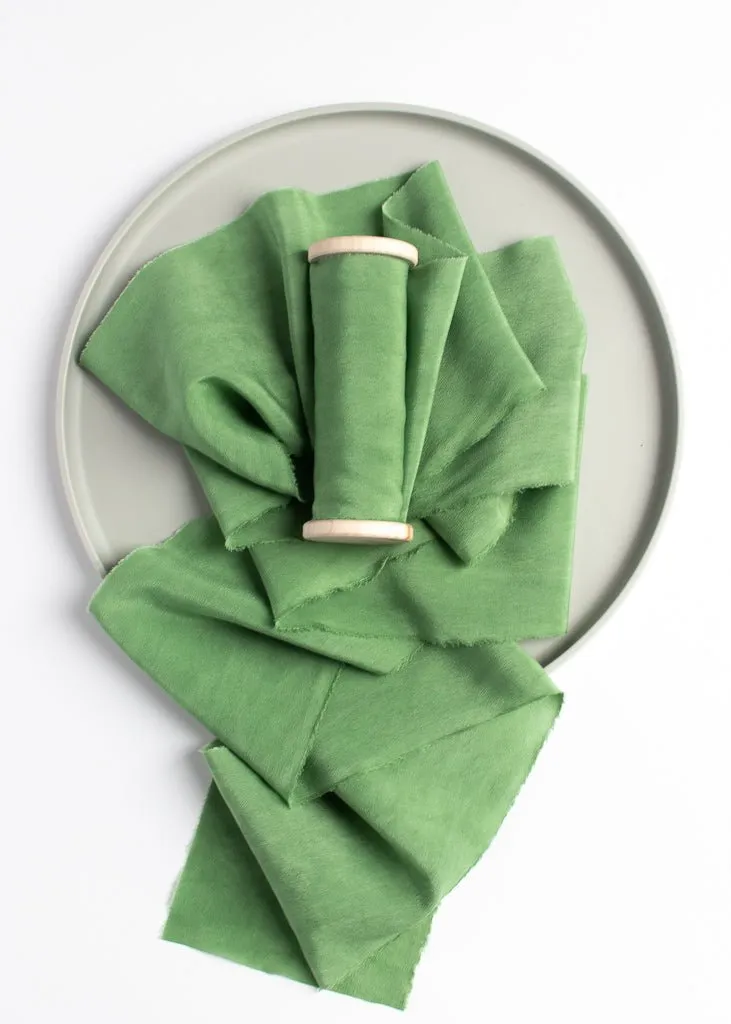 Spring Green Silk Ribbon in Crepe de Chine, Naturally Dyed