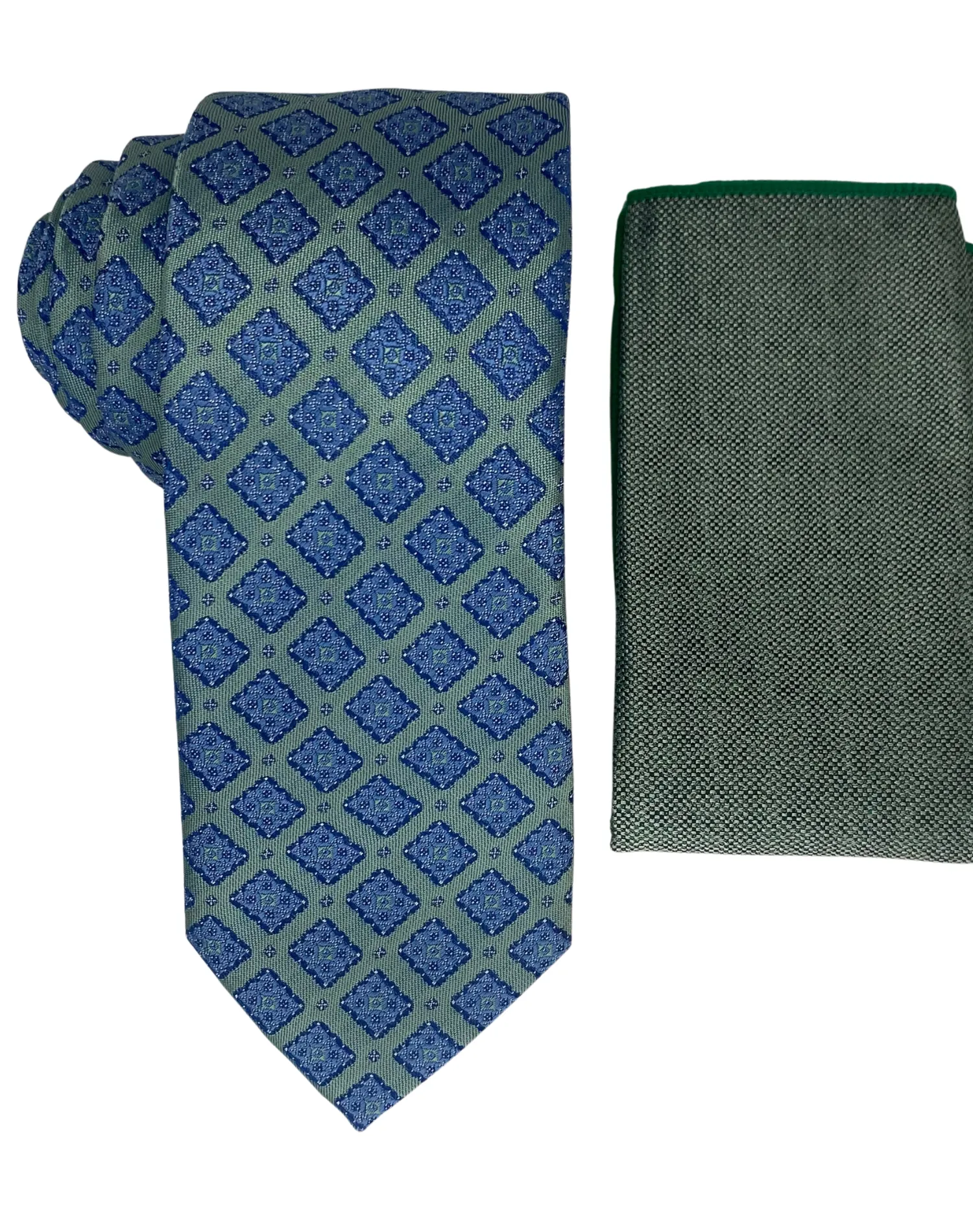 Stacy Adams Geo Tie and Handkerchief - Blue & Green