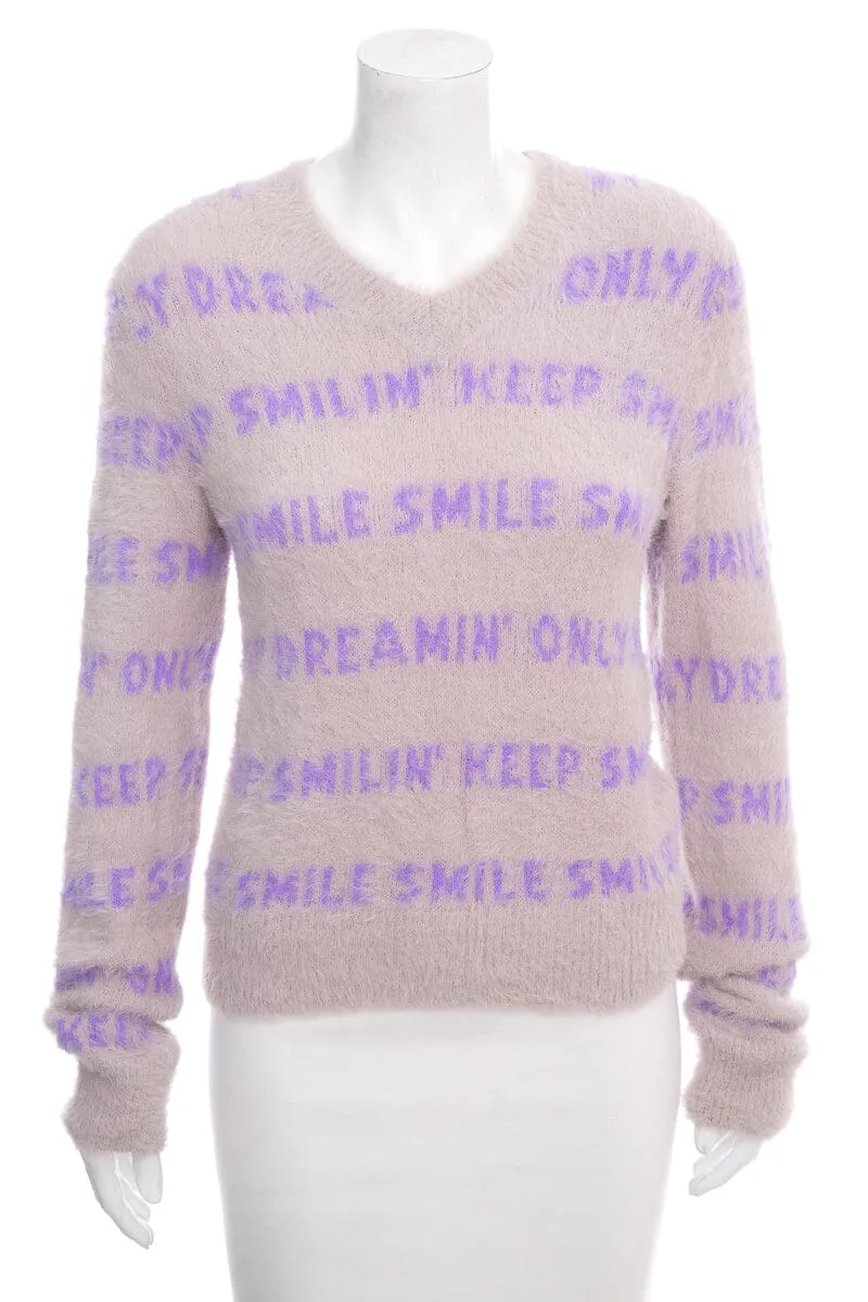 Stella McCartney Purple Fuzzy "Keep Smiling" Sweater SZ 44