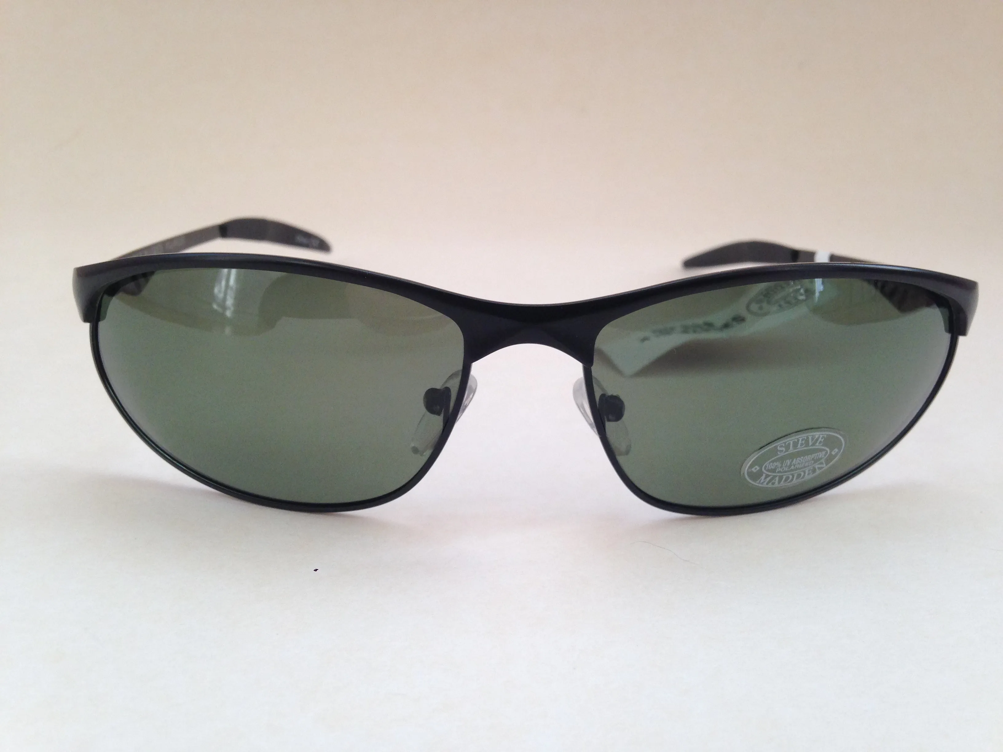 Steve Madden Sunglasses Polarized Sport Black Metal Frame Green Lens S3047P BLK