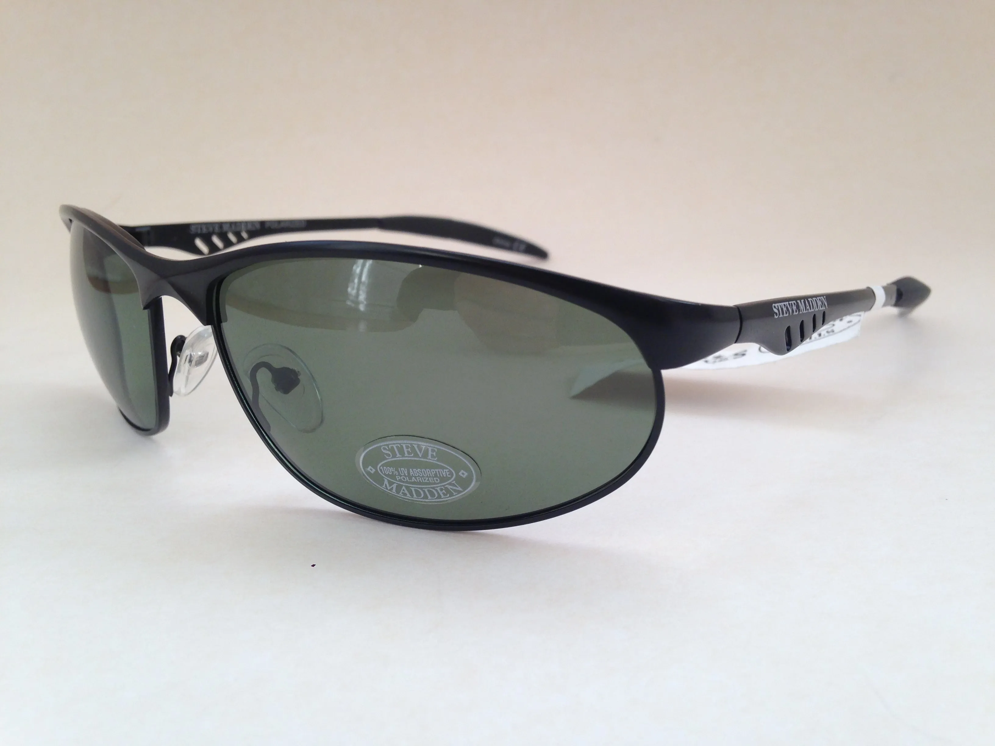 Steve Madden Sunglasses Polarized Sport Black Metal Frame Green Lens S3047P BLK