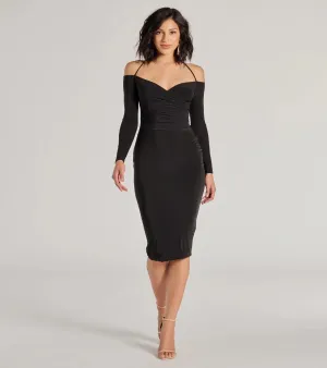 Strike A Pose Long Sleeve Halter Midi Dress