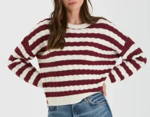 Stripe Crewneck Sweater | Maroon   Cream