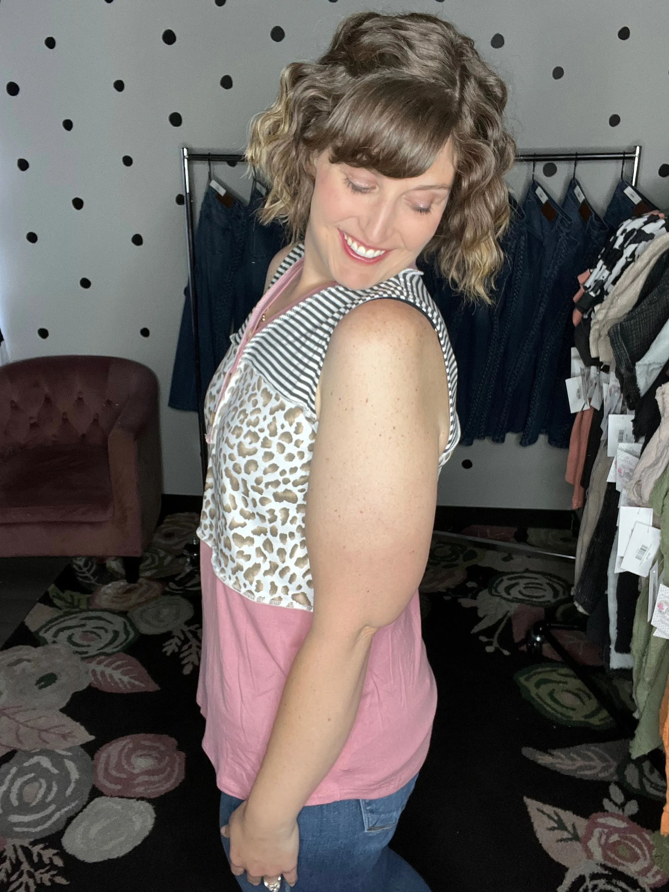 Stripe Leopard Solid Tank