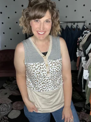 Stripe Leopard Solid Tank