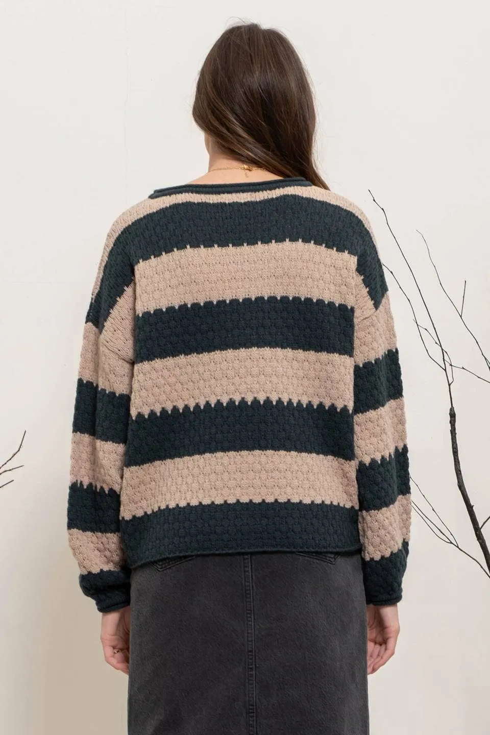 STRIPED CREW KNIT SWEATER