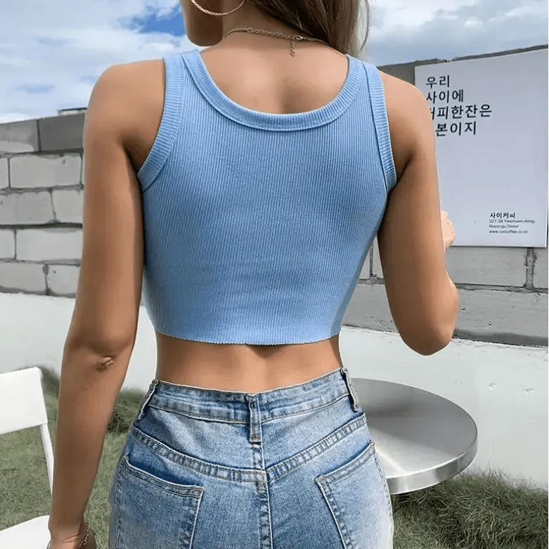 Summer Fitness Sport Top Fashion Printed Ribbed Crop Tank Tops - Top Cute Fashion Fitness Modern Yoga Women Summer Clothing Style Classy Tops