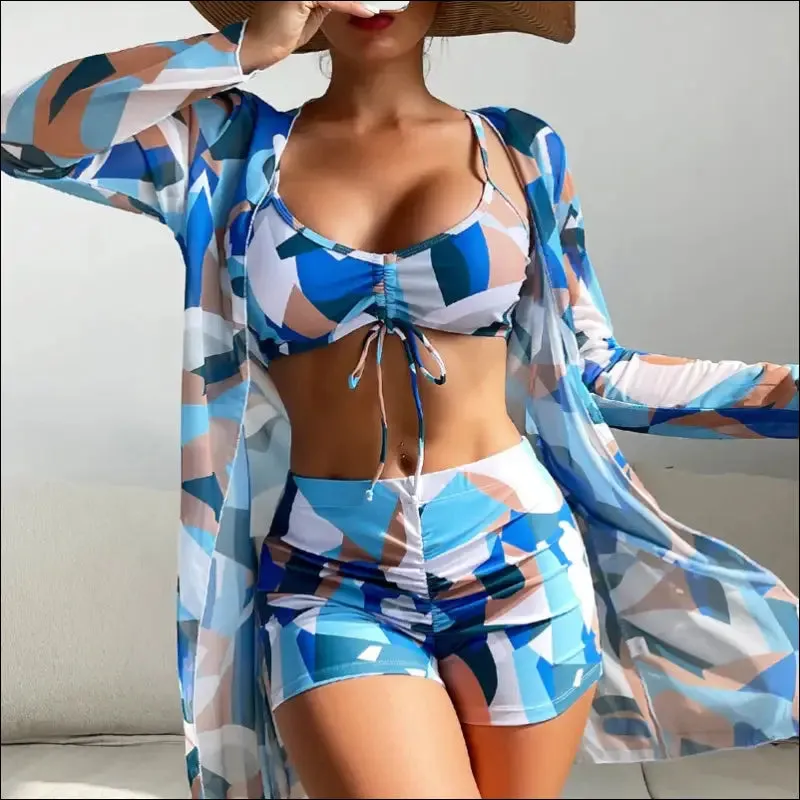 Summer print swimsuits tankini sets - push up three-piece bathing suits
