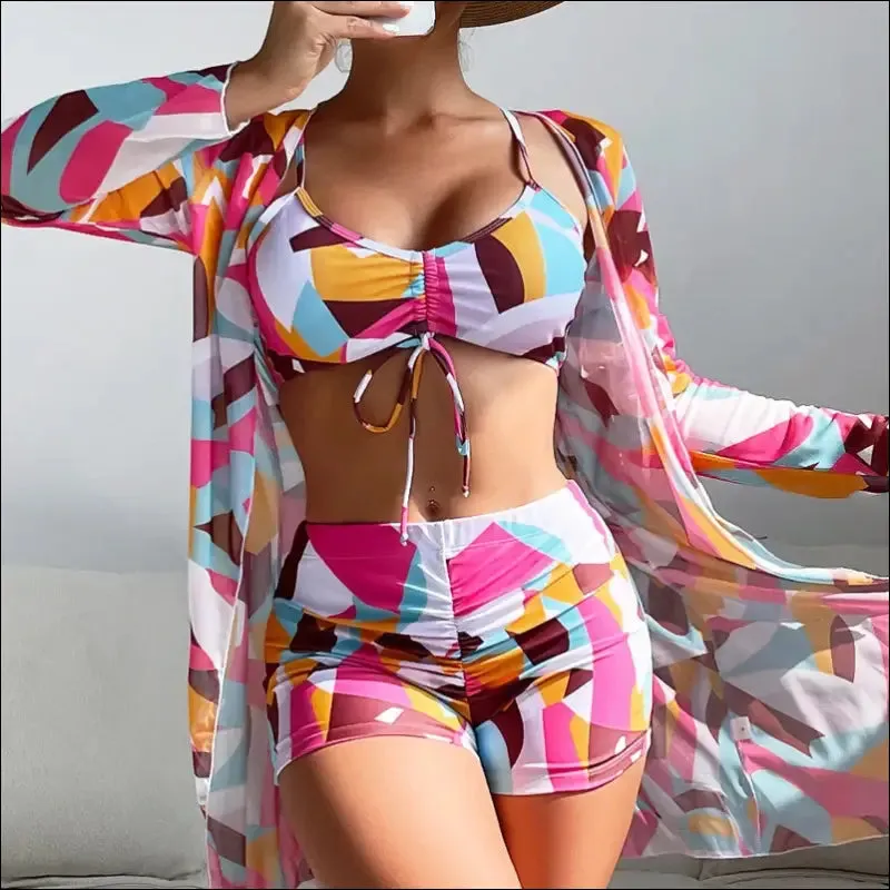 Summer print swimsuits tankini sets - push up three-piece bathing suits