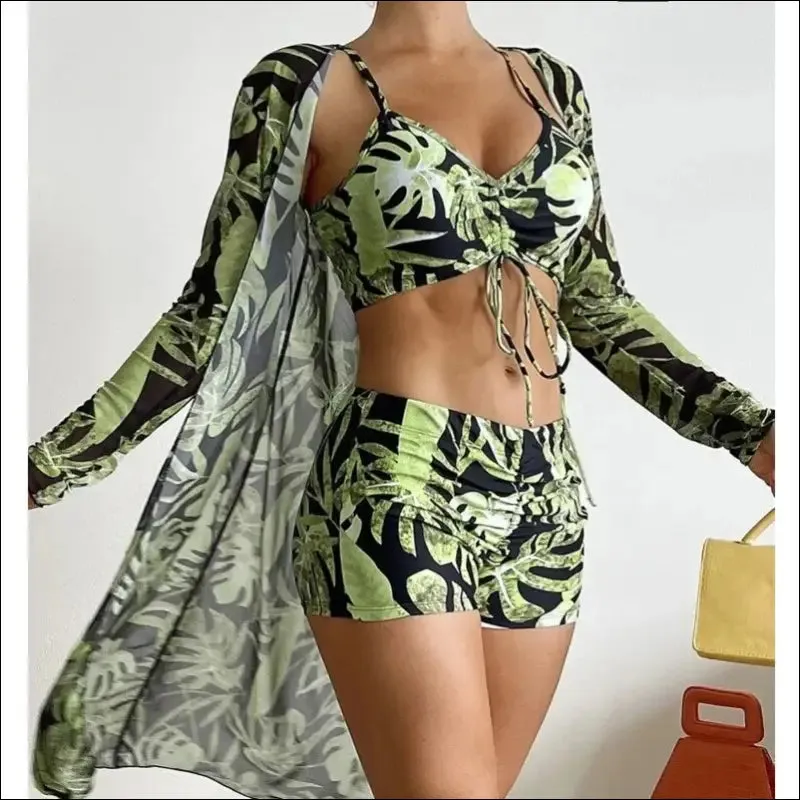 Summer print swimsuits tankini sets - push up three-piece bathing suits