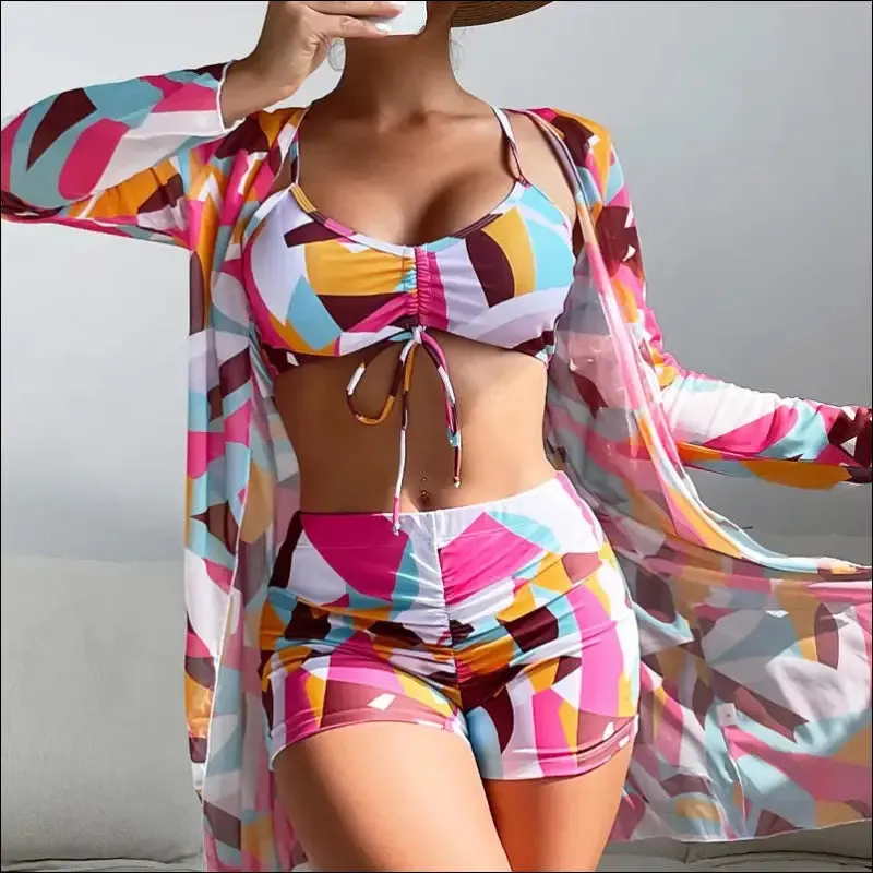 Summer print swimsuits tankini sets - push up three-piece bathing suits