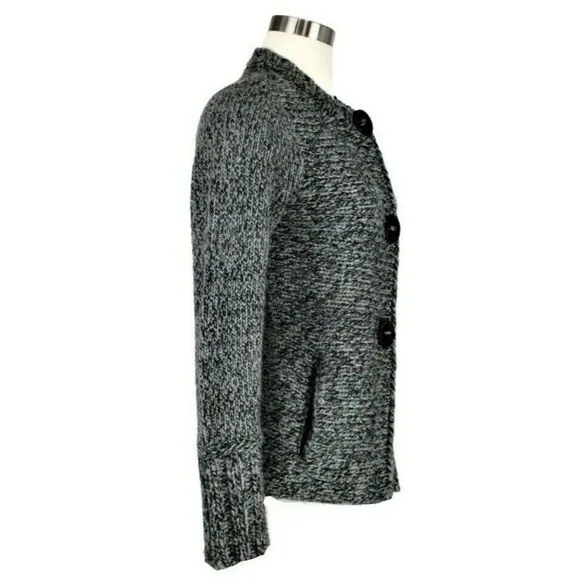 Sweater Jacket Chunky Knit Snap Closure Grannycore Oversized Button Gray Size SM