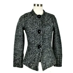 Sweater Jacket Chunky Knit Snap Closure Grannycore Oversized Button Gray Size SM