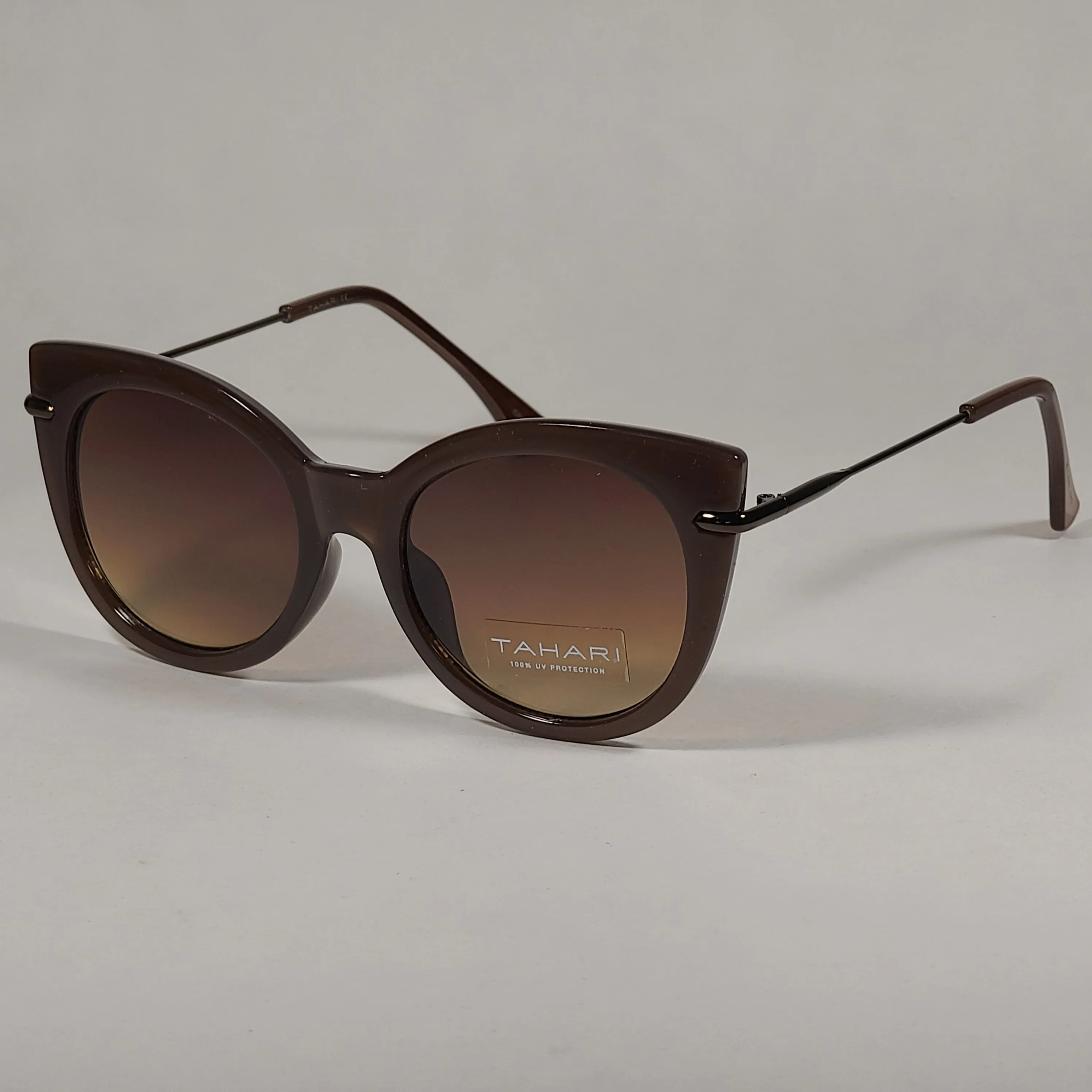 Tahari Round Cat Eye Sunglasses Brown Frame Brown Gradient Lens TH677 BRN