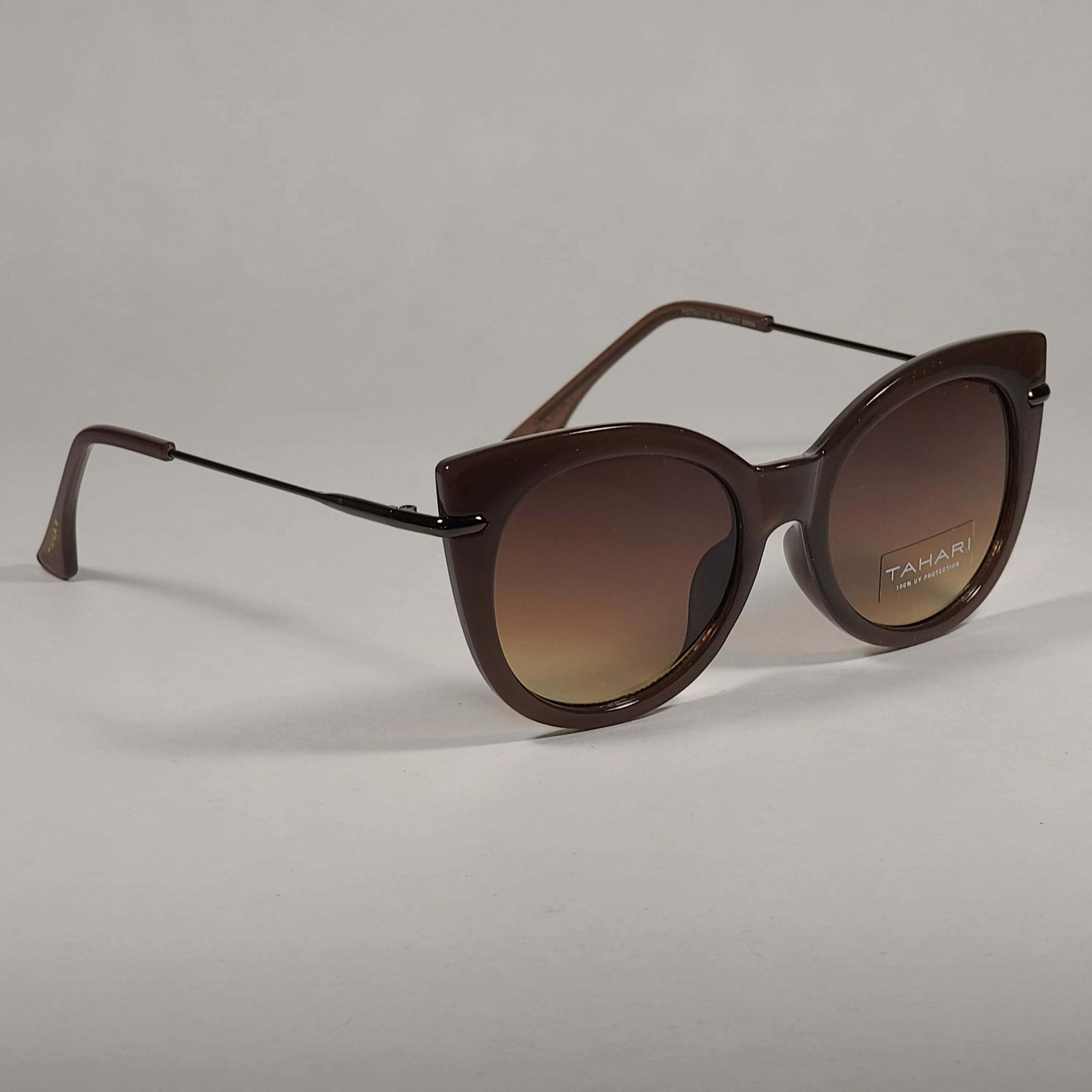 Tahari Round Cat Eye Sunglasses Brown Frame Brown Gradient Lens TH677 BRN