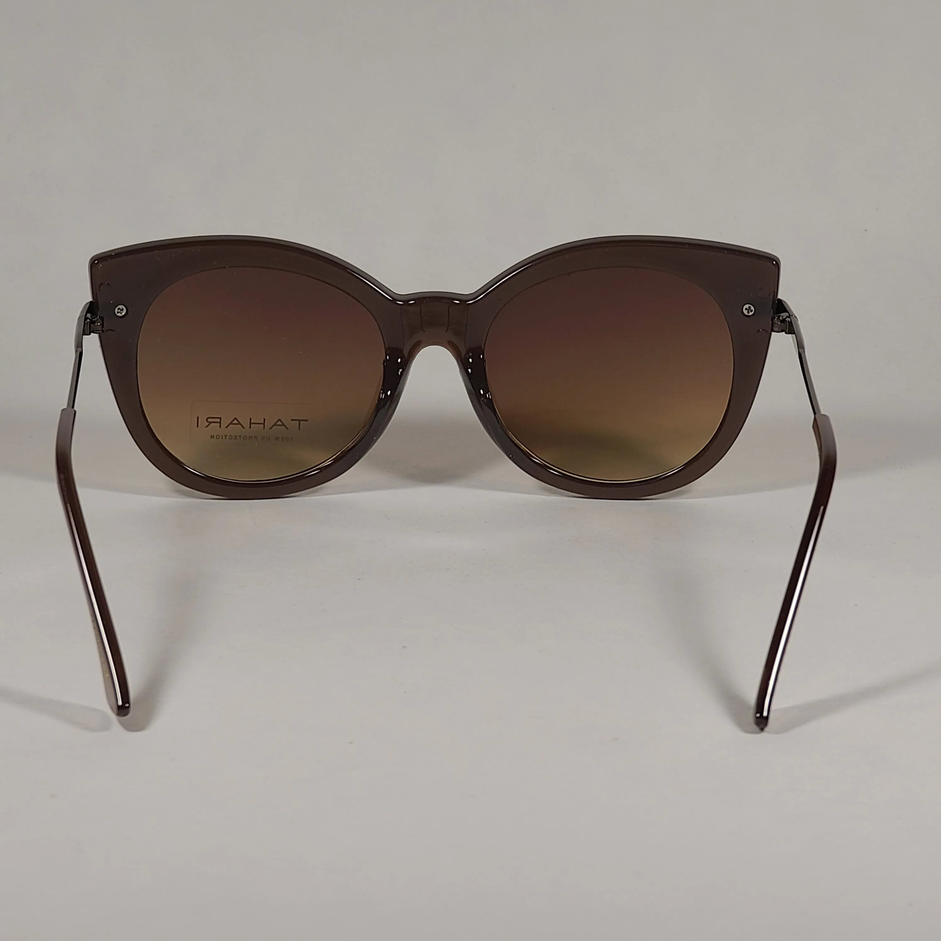 Tahari Round Cat Eye Sunglasses Brown Frame Brown Gradient Lens TH677 BRN