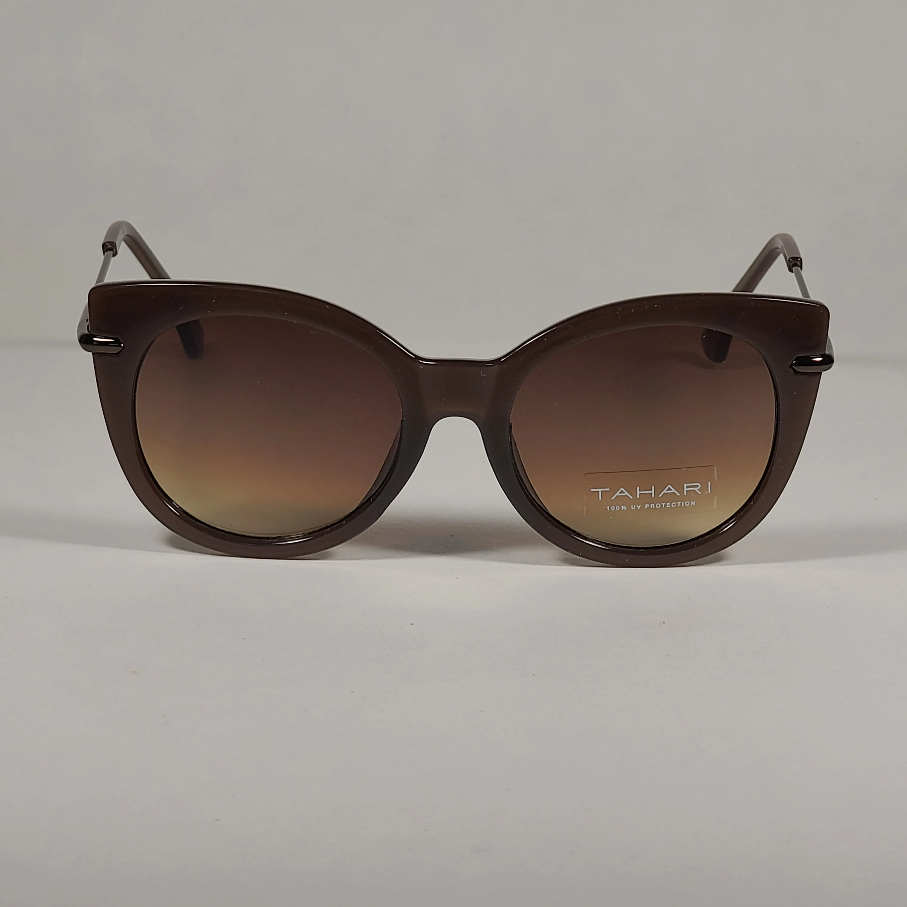 Tahari Round Cat Eye Sunglasses Brown Frame Brown Gradient Lens TH677 BRN