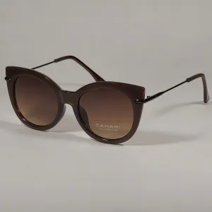 Tahari Round Cat Eye Sunglasses Brown Frame Brown Gradient Lens TH677 BRN