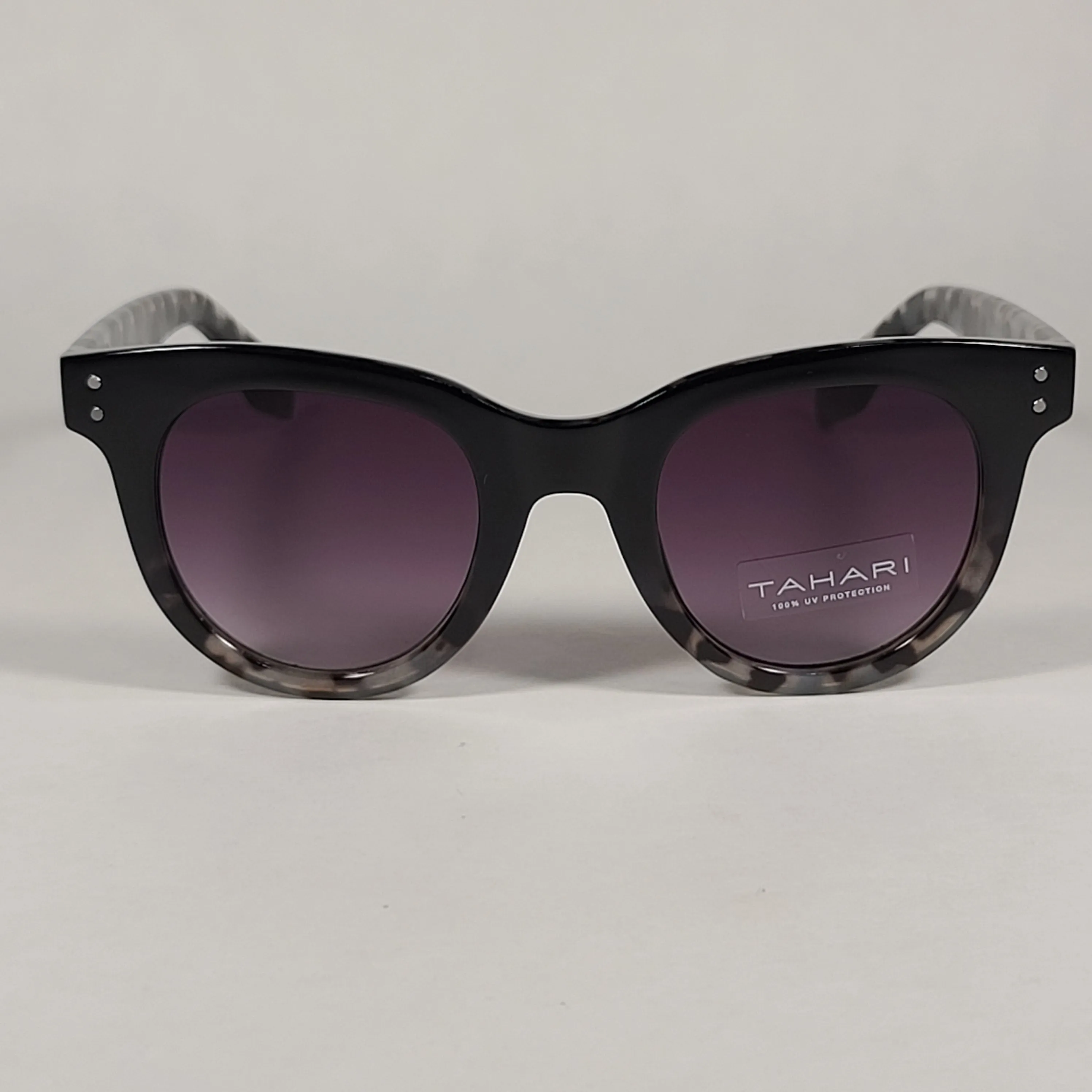 Tahari Round Sunglasses Black Oatmeal Frame Gray Smoke Gradient Lens TH775 OXOAT