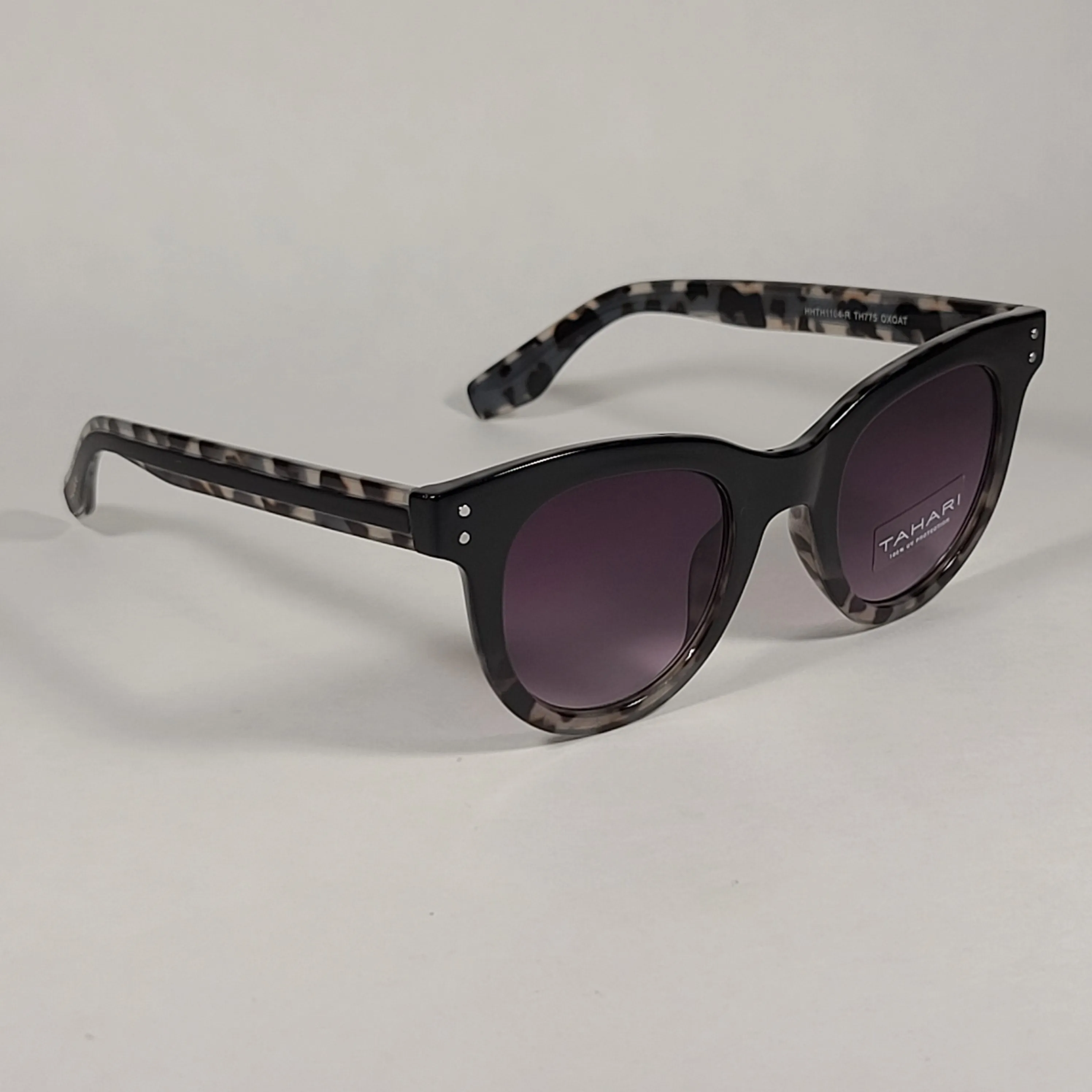 Tahari Round Sunglasses Black Oatmeal Frame Gray Smoke Gradient Lens TH775 OXOAT
