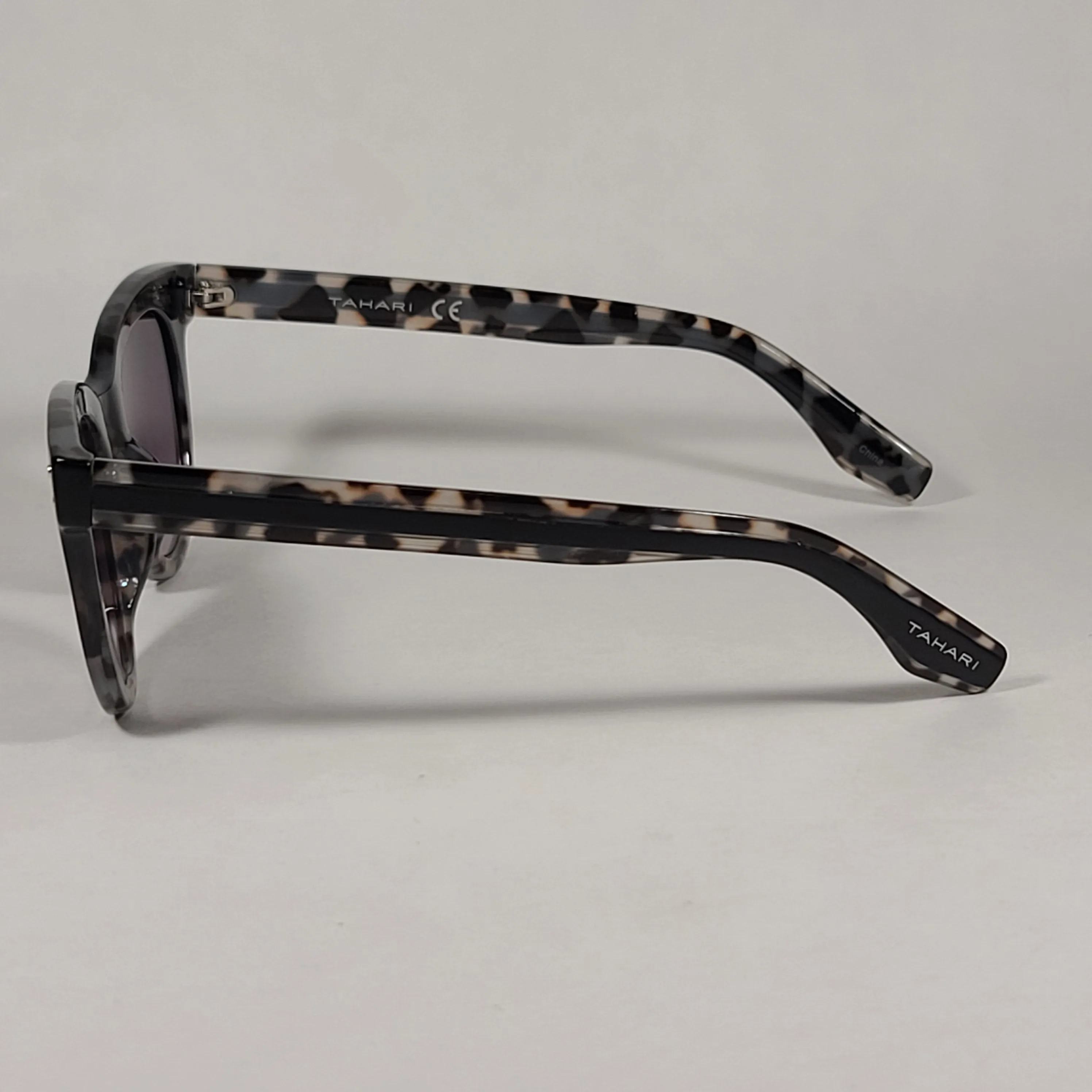 Tahari Round Sunglasses Black Oatmeal Frame Gray Smoke Gradient Lens TH775 OXOAT