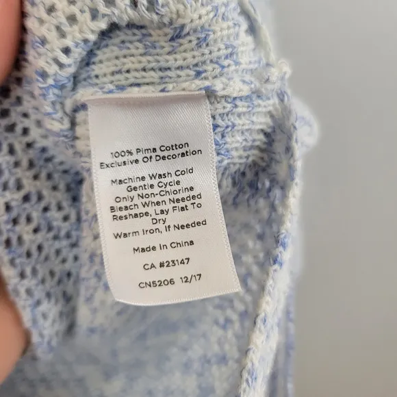 TALBOTS blue pima cotton open knit tassel beachy popover long sleeve sweater NEW