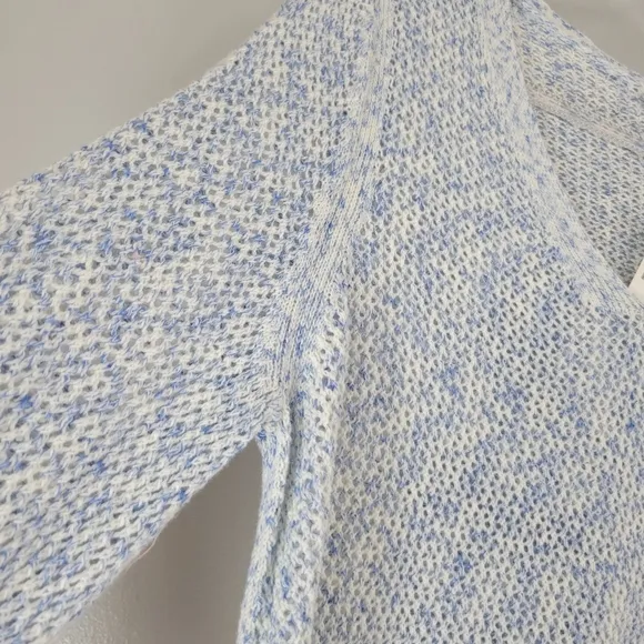 TALBOTS blue pima cotton open knit tassel beachy popover long sleeve sweater NEW