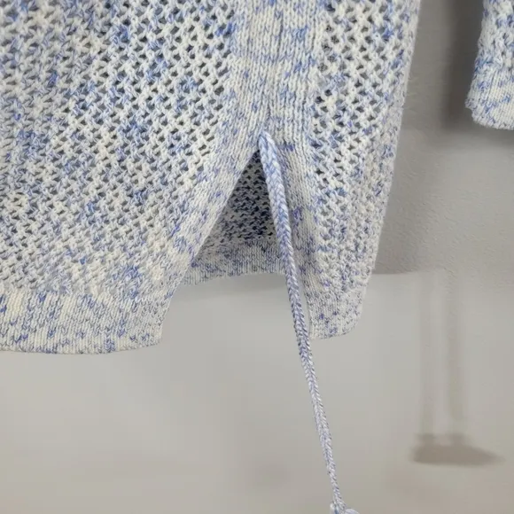 TALBOTS blue pima cotton open knit tassel beachy popover long sleeve sweater NEW