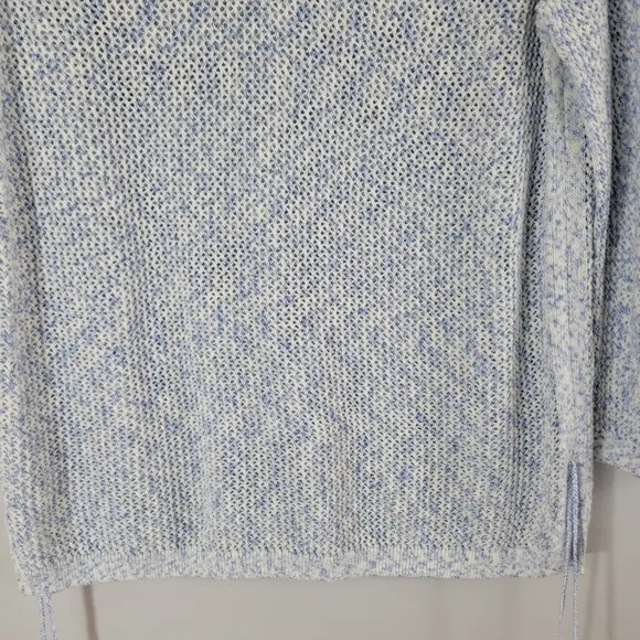 TALBOTS blue pima cotton open knit tassel beachy popover long sleeve sweater NEW
