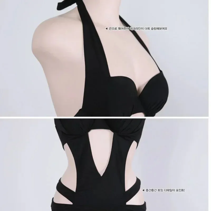 The New One-piece Female Swimsuit Underwire Gathered Swimsuit Sexy Black Triangle One-piece Swimsuit