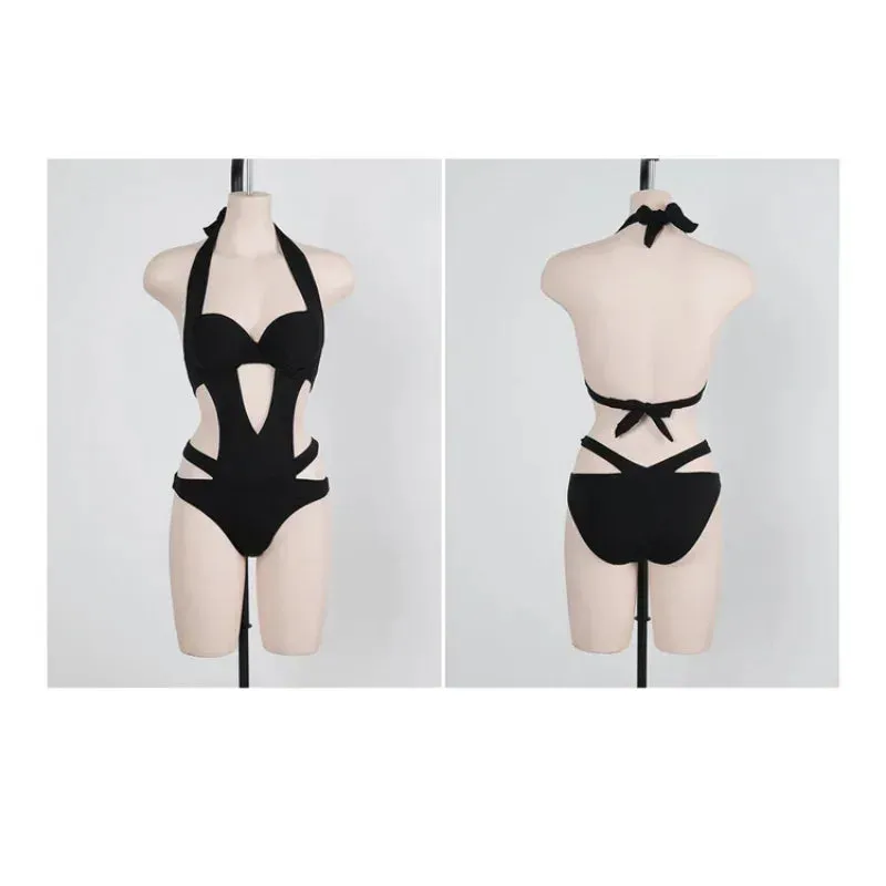 The New One-piece Female Swimsuit Underwire Gathered Swimsuit Sexy Black Triangle One-piece Swimsuit