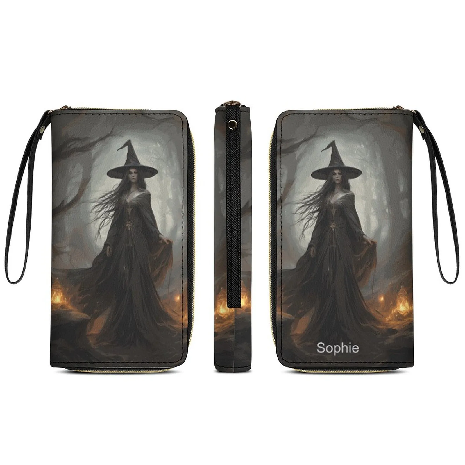 The Witch Leather Wallet with Wristlet Strap, Witchy Gifts