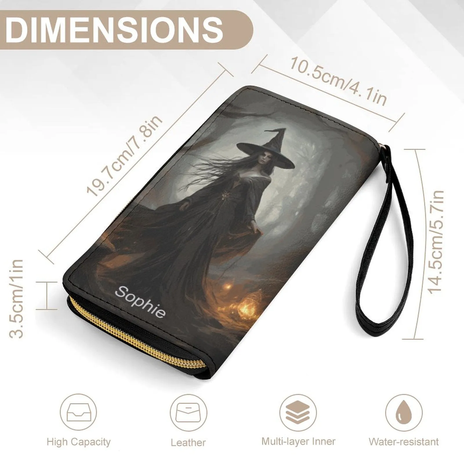The Witch Leather Wallet with Wristlet Strap, Witchy Gifts