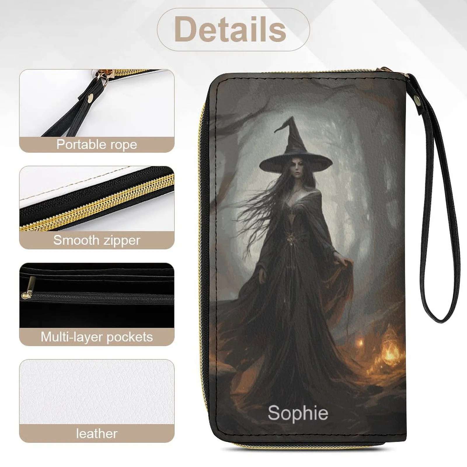 The Witch Leather Wallet with Wristlet Strap, Witchy Gifts