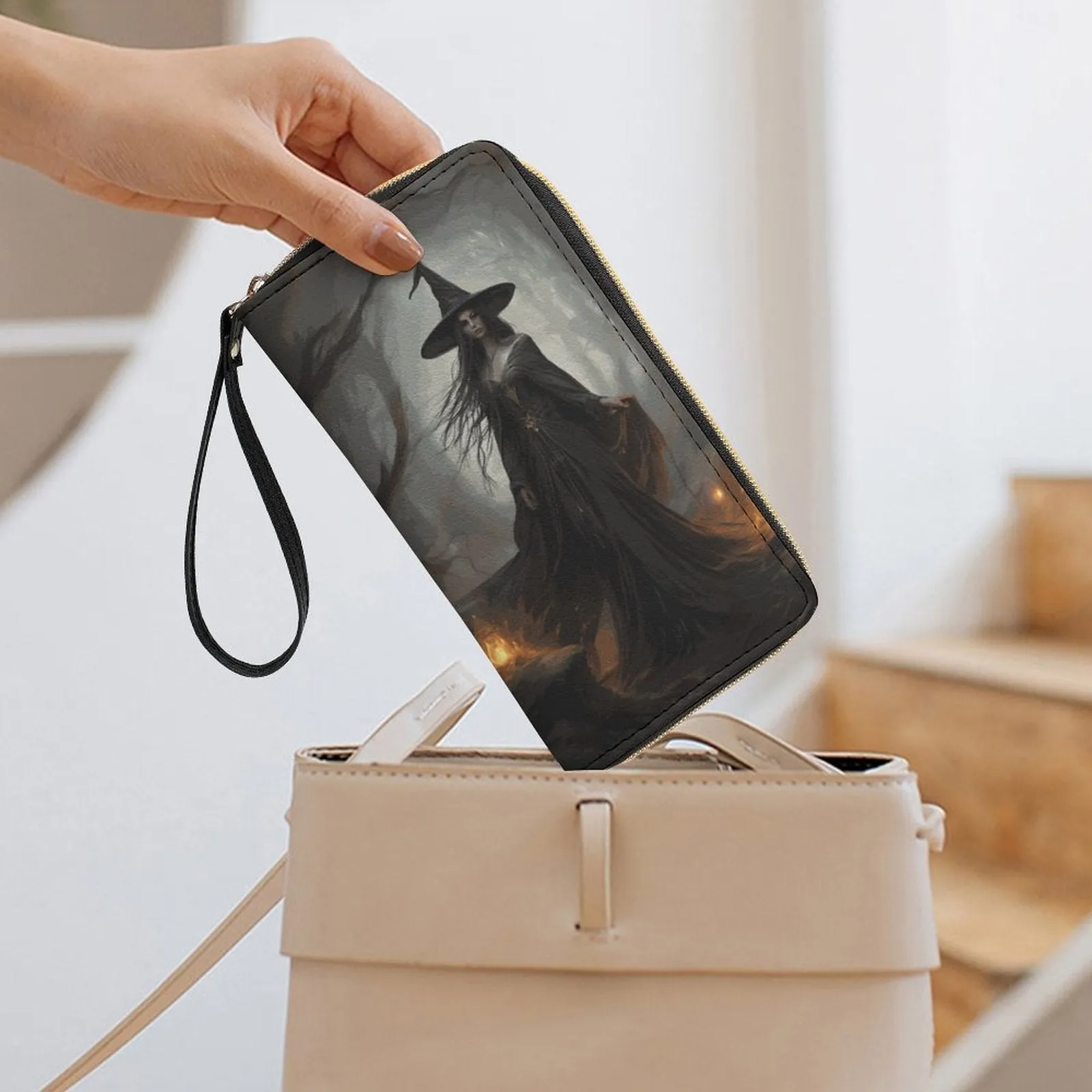 The Witch Leather Wallet with Wristlet Strap, Witchy Gifts