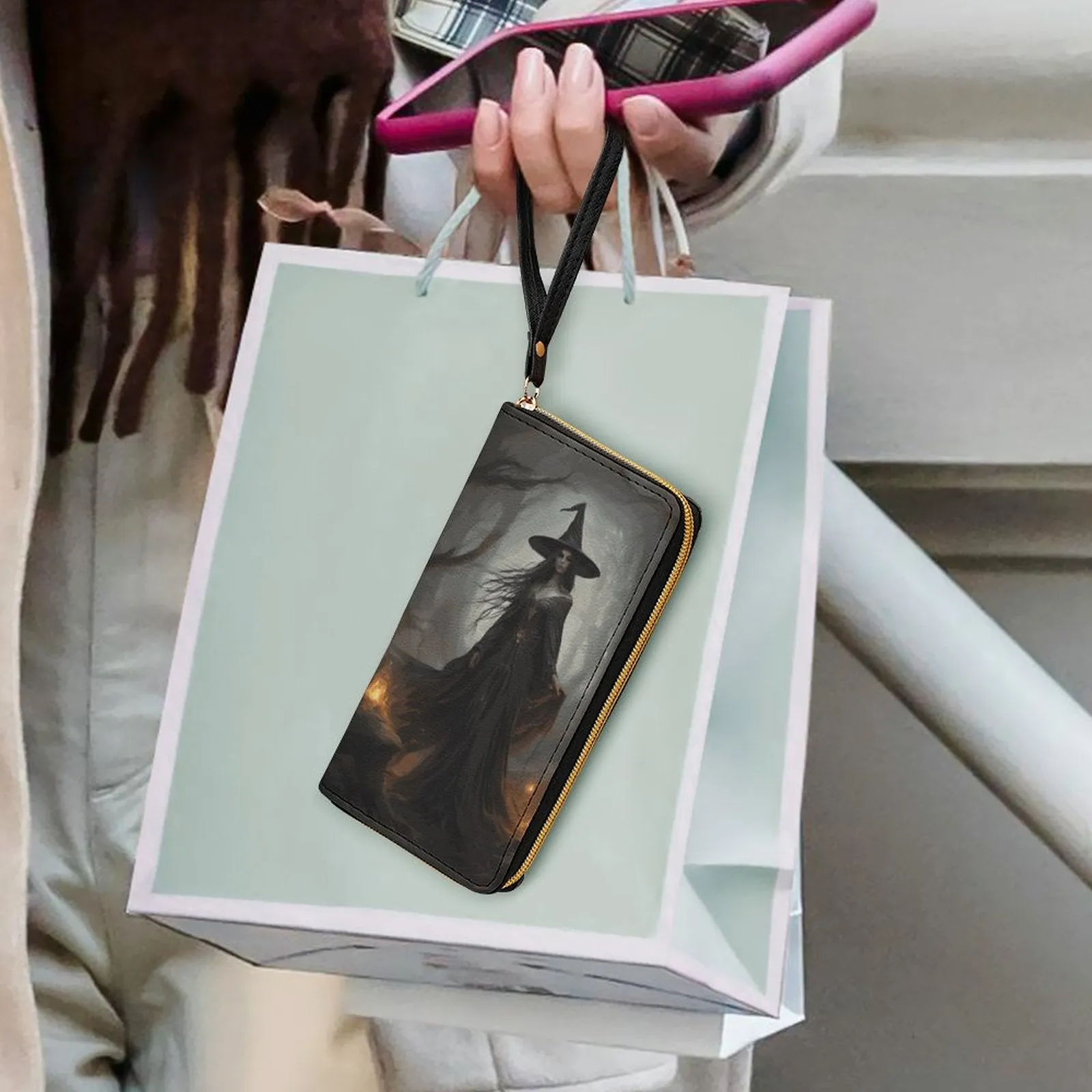 The Witch Leather Wallet with Wristlet Strap, Witchy Gifts