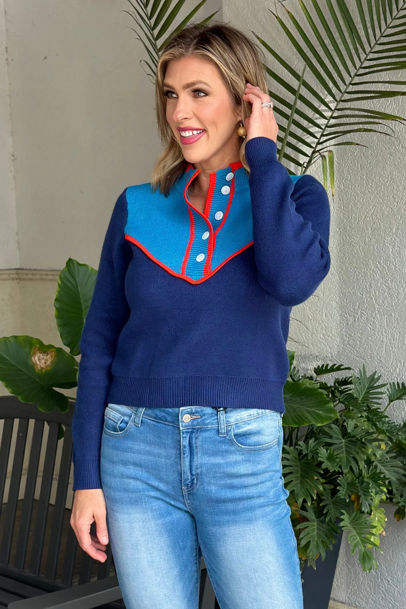 THML Dayton Colorblock Knit Sweater