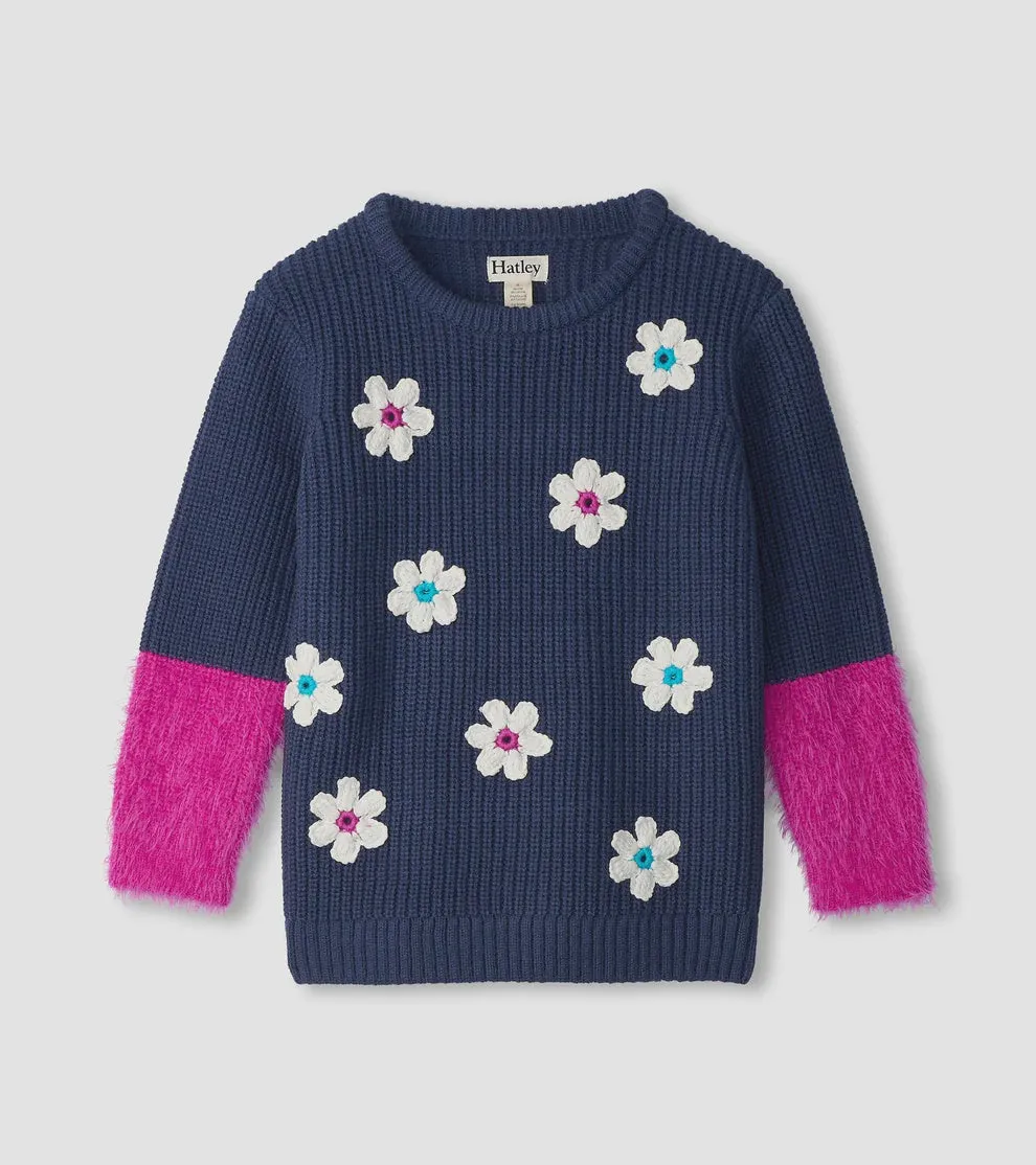 Throwback Flowers Fluffy Sleeve Sweater Tunic