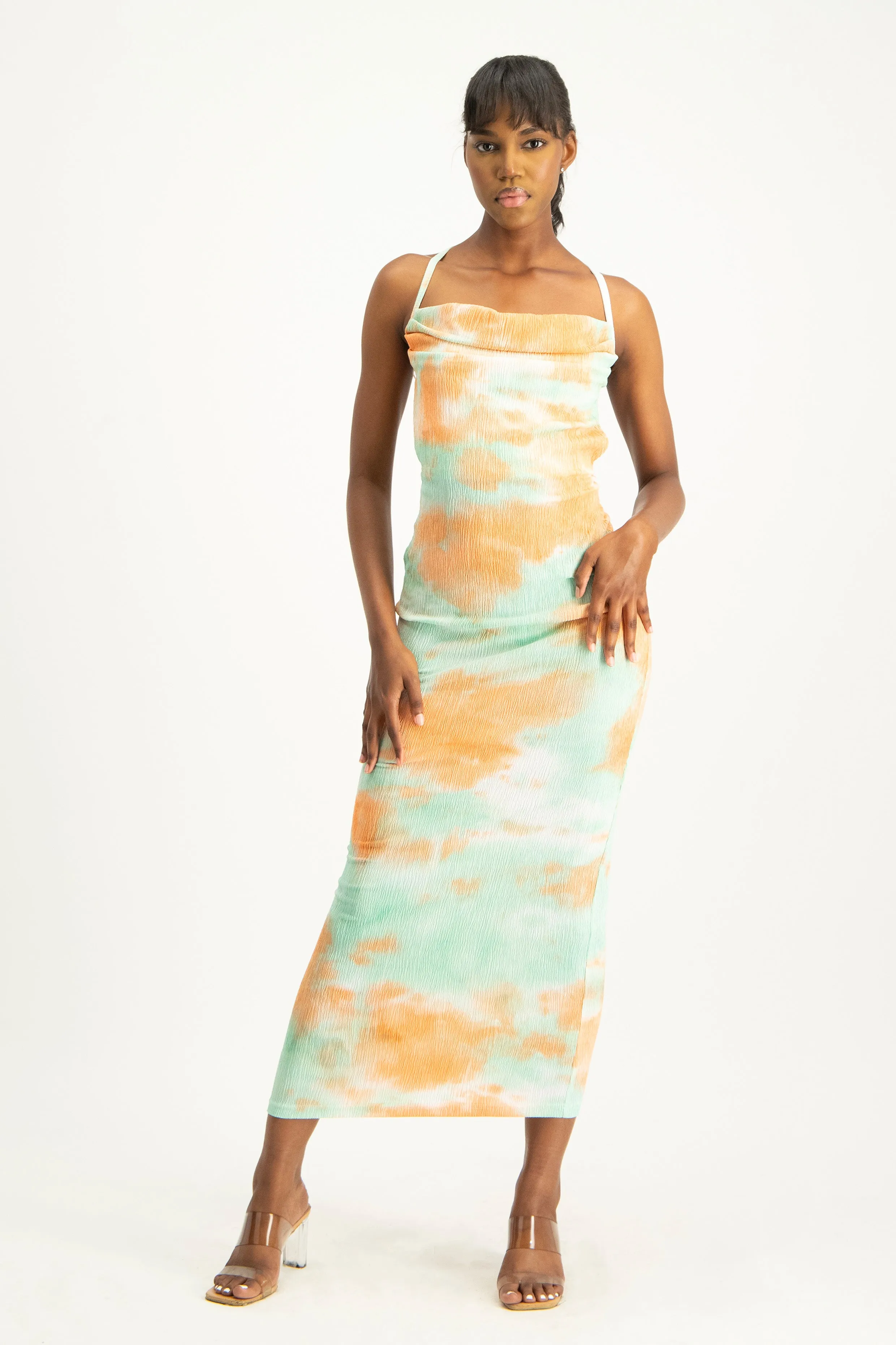 Tie Dye Cowl Neck Dress