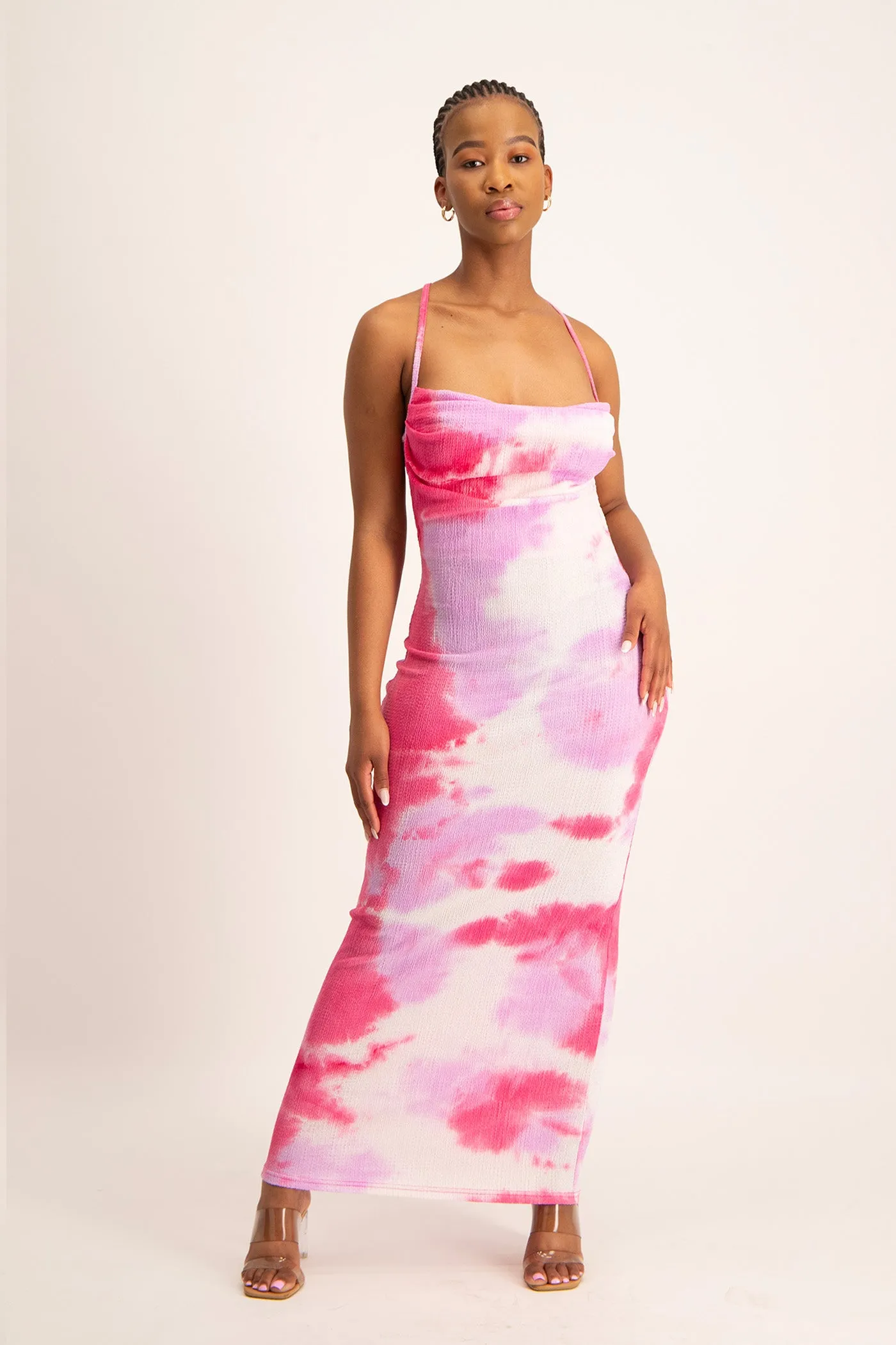 Tie Dye Cowl Neck Dress