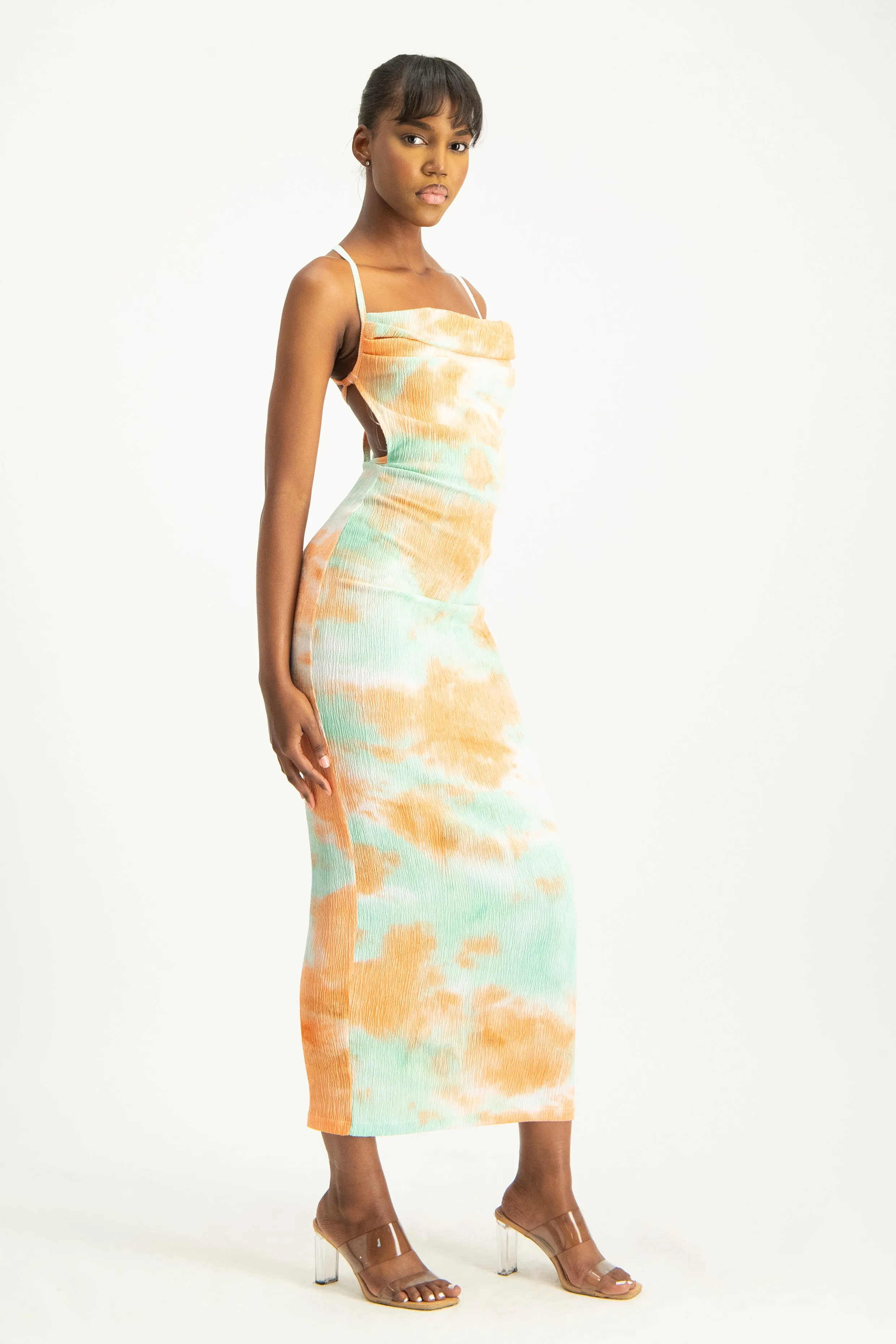Tie Dye Cowl Neck Dress