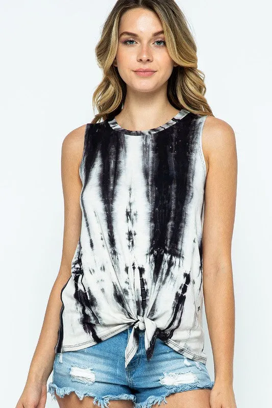 Tie-Dye Sleeveless Top Front Tie