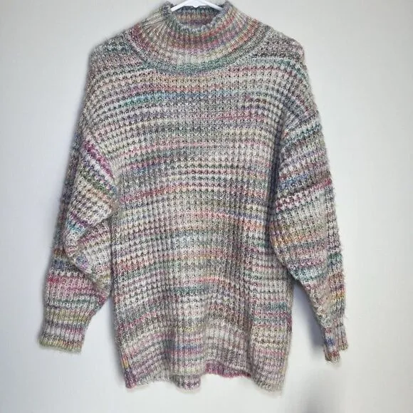 TOPSHOP Space Dye Rainbow Chunky Turtleneck Knit Sweater Small 4-6 Oversized Top